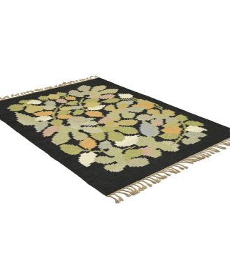 Linné svart - handvävd ullmatta