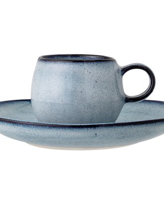 Bloomingville Sandrine Espressokopp Med Fat - Espressokoppar Stengods Blå