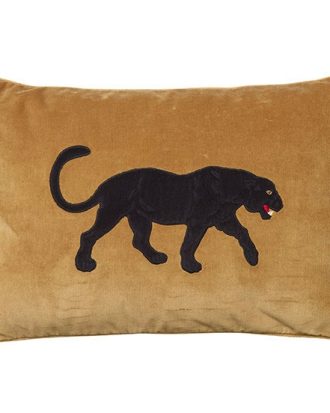 Chhatwal & Jonsson Embroidered Black Panther Kuddfodral 40x60 Cm Masala Yellow - Prydnadskuddar & Fodral Sammet Gul