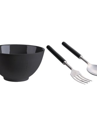 Ernst Set Citat I Det Enkla Salladsskål Med Salladsbestick 2-pack - Salladsbestick Stengods Svart