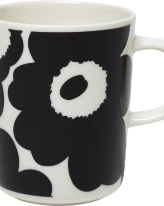 Marimekko Oiva/unikko Mugg 25 Cl / Vit - Kaffekoppar Stengods Svart