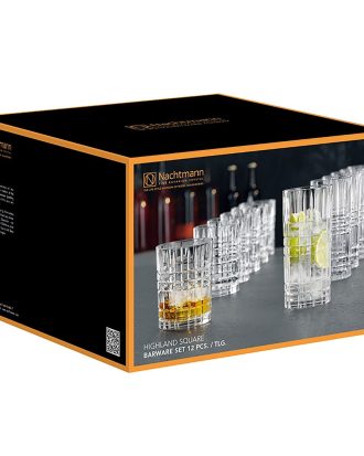 Nachtmann Highland Square Tumblerglas + Longdrinkglas 12 Delar - Tumblerglas Kristallglas Klar