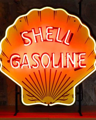 Neonskylt Shell Gasoline med bakgrund