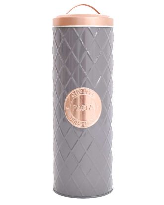 Spagettiburk grå med mässingsskylt