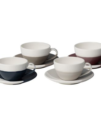 Royal Doulton Coffee Studio Flat White Koppar Med Tefat 4-pack - Kaffekoppar Porslin Grå