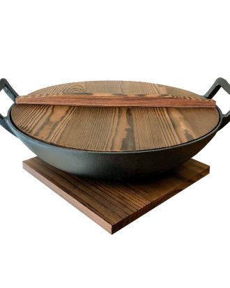 Satake Nabe Wokpanna Med Trälock & lock Ø36 Cm/6 L - Wokpannor Glas Svart