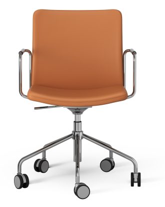Swedese Stella Stol Med Hjul Höj/ Sänkbar Krom / Cognac - Stolar Läder Konjak