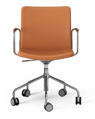 Swedese Stella Karmstol Med Hjul karm Höj/ Sänkbar Krom / Cognac - Stolar Läder Konjak