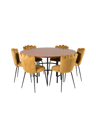 Furniture Fashion - Matbord Copenhagen med 6 st Matstol Limhamn - Guld