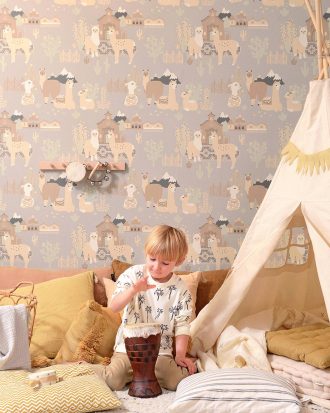 Majvillan - Tapet Lama Village - Grå