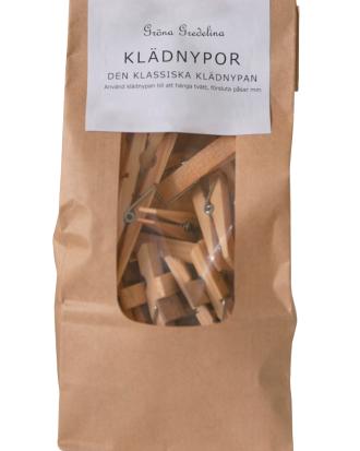 Gröna Gredelina - Klädnypor trä 30st - Natur