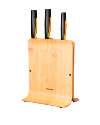 Fiskars - Knivblock i bambu med 3 knivar