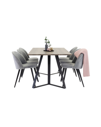 Venture Home - Maggie Matbord och 6 st Velvet stol - Grå