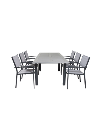 Venture Home - Matgrupp Athena inkl 6st stapelbar Cassie matstolar - Grå