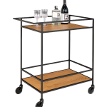 House Nordic - Rullvagn Vita. Svart ram med hjul och två ekhyllor - Brun