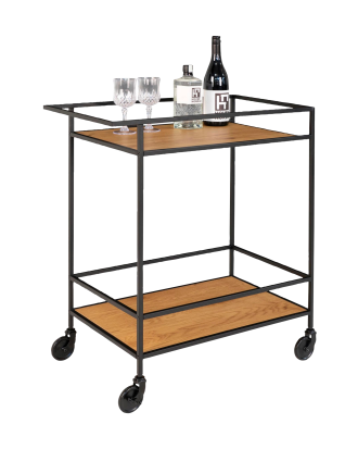 House Nordic - Rullvagn Vita. Svart ram med hjul och två ekhyllor - Brun