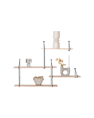 House Nordic - Hylla Harlem. 4 hyllplan av trä i naturfärg med svart ram - Natur