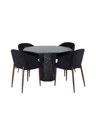 Venture Home - Matgrupp Marbs med 4 st matstolar Arch - Svart