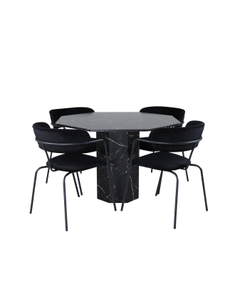 Venture Home - Matgrupp Marbs med 4 st matstolar Arrow - Svart