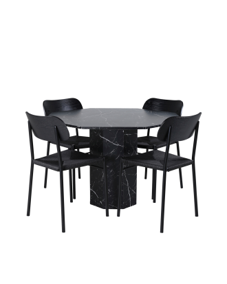 Venture Home - Matgrupp Marbs med 4 st matstolar Polly - Svart