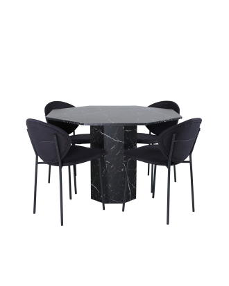 Venture Home - Matgrupp Marbs med 4 st matstolar Vault - Svart