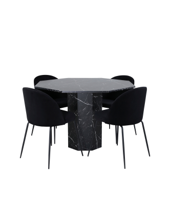 Venture Home - Matgrupp Marbs med 4 st matstolar Wrinkles - Svart