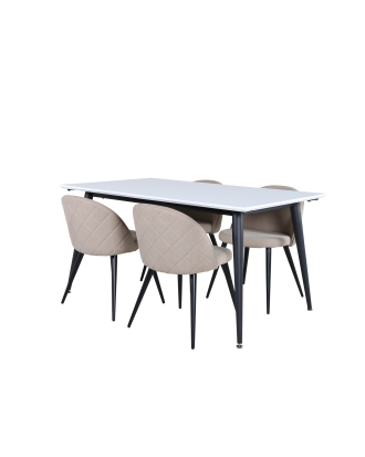 Venture Home - Matgrupp Jimmy med 4 st matstolar Velvet Stitches - Vit