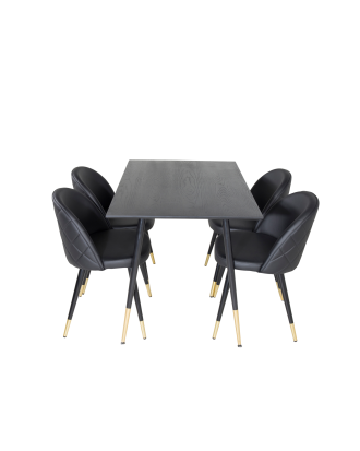 Venture Home - Matgrupp Dipp med 4 st matstolar Velvet - Svart