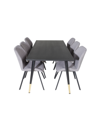 Venture Home - Matgrupp Dipp med 6 st matstolar Gemma - Svart