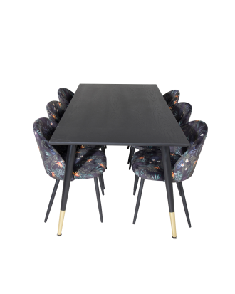 Venture Home - Matgrupp Dipp med 6 st matstolar Velvet - Svart