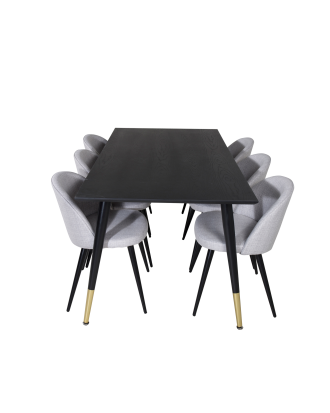 Venture Home - Matgrupp Dipp med 6 st matstolar Velvet - Svart