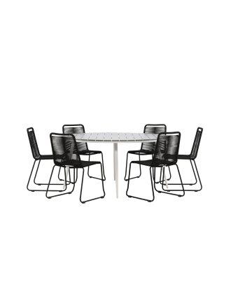 Venture Home - Matgrupp Break med 6st stapelbara matstolar Lindos - Grå