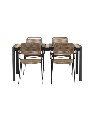 Venture Home - Matgrupp Togo med 4st matstolar Lindos - Svart