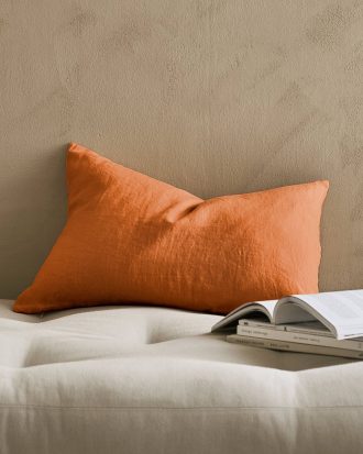 Ellos - Kuddfodral Candice Zip i tvättat lin 40x60 cm - Orange - 40X60