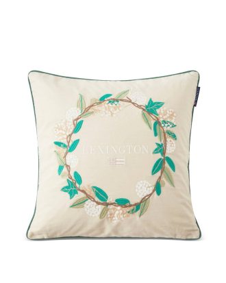 Lexington - Kuddfodral Wreath Logo Organic Cotton Twill Pillow Cover - Beige - 50X50