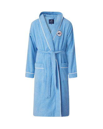 Lexington - Morgonrock Quinn Cotton-Mix Hoodie Robe with Contrast Piping - Blå - 42/44