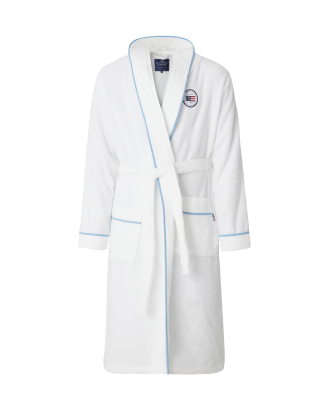 Lexington - Morgonrock Quinn Cotton-Mix Hoodie Robe with Contrast Piping - Vit - 34/36