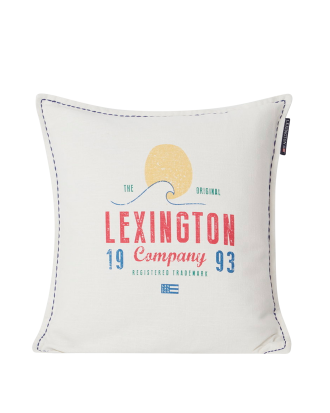 Lexington - Kuddfodral Sunset Logo Printed Cotton Canvas Pillow Cover - Vit - 50X50