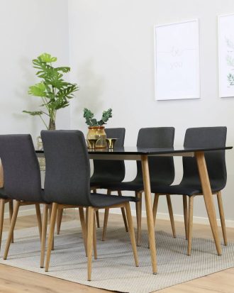 Venture Home - Penally 180cm / Ek + Windu stol (6-pack) - Svart