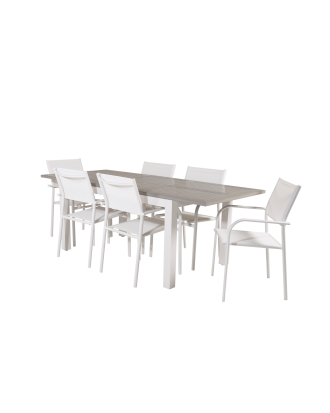 Venture Home - Matgrupp Albany med 6st matstolar Santorini - Grå