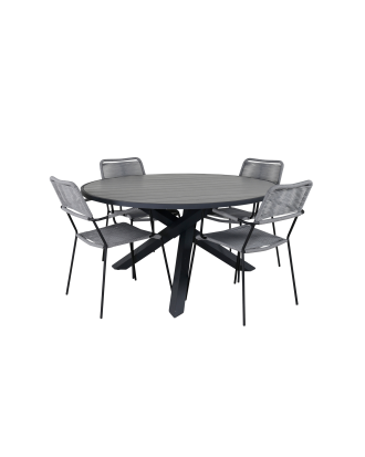 Venture Home - Matgrupp Parma med 4st matstolar Lindos - Grå