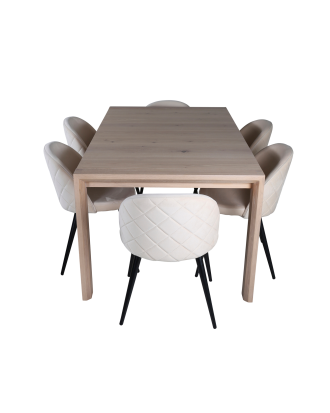 Venture Home - Matgrupp Slider med 6 st matstolar Velvet Stitches - Vit