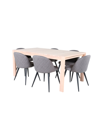 Venture Home - Matgrupp Slider med 6 st matstolar Velvet Stitches - Vit