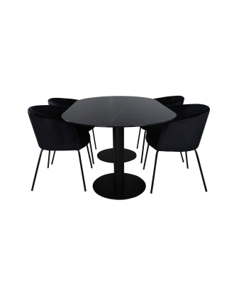 Venture Home - Matgrupp Pillan med 4 st matstolar Berit - Svart