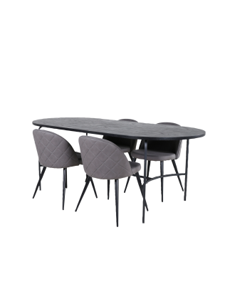 Venture Home - Matgrupp Skate med 4 st matstolar Velvet Stitches - Svart
