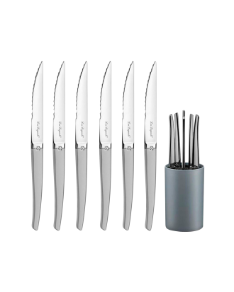 Lou Laguiole - Grillknivar Jet i knivblock 6-Pack - Krom