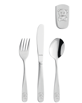 Amefa - Barnbestick Bear 3-Delar - Krom