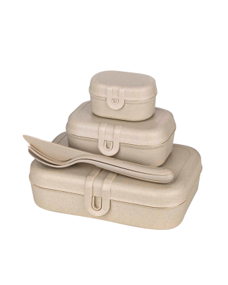 Koziol - Set Med 2x Lunchbox Och Bestick Pascal Ready - Beige