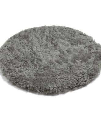 Curly naturgrå - rund stolsdyna i lockigt fårskinn