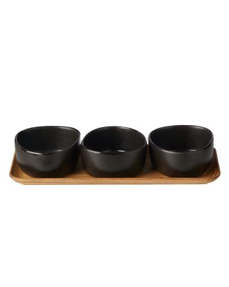 Aida Raw Organic Skålar 3-pack - Serveringsskålar Stengods Titanium Black